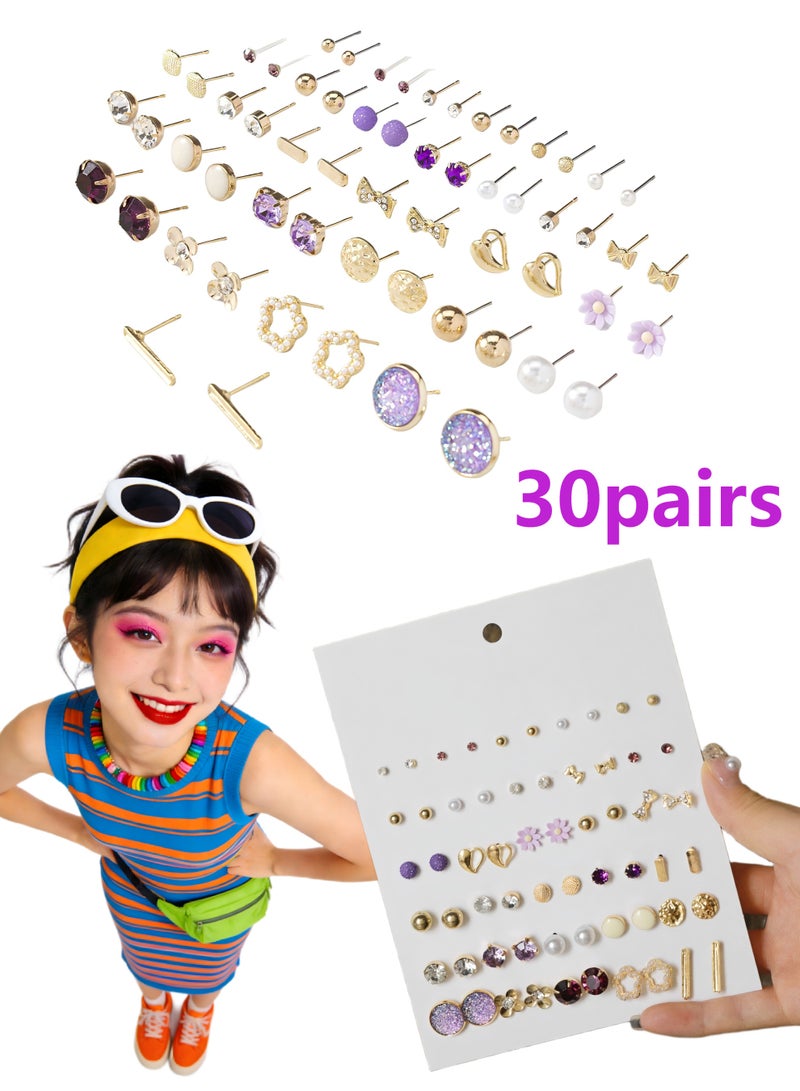 Fashion 30 Pairs Earrings Combo Set Latest Stylish Crystal Pearl Earrings for Women and Girls - Image 1